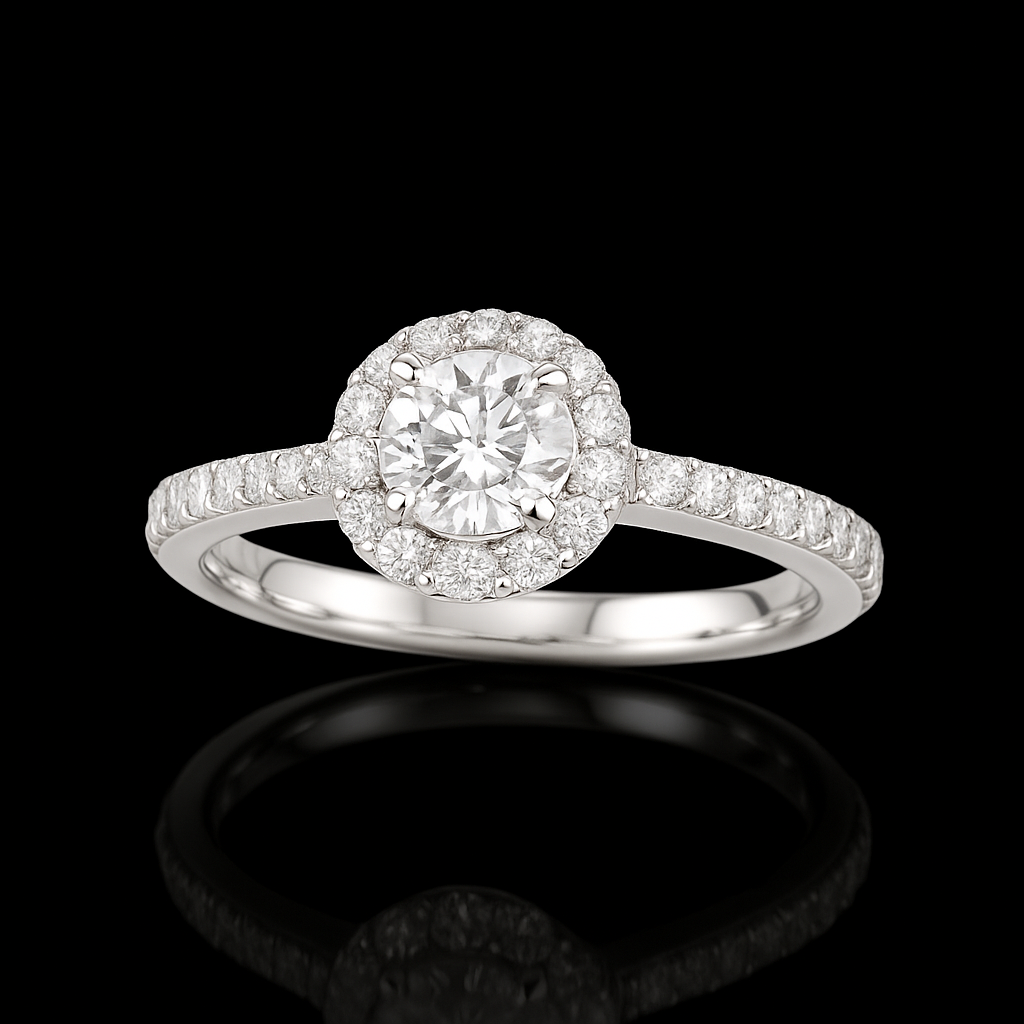 Anello Solitario Modello Halo Oro 18K con Diamante Centrale 0.20 ct