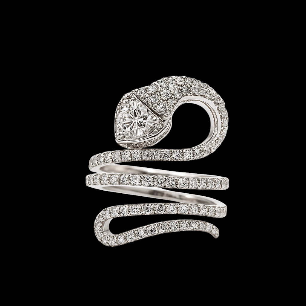 Anello Serpente con Diamante Cuore 0,71 e Pave'1,29 ct in Oro 18k