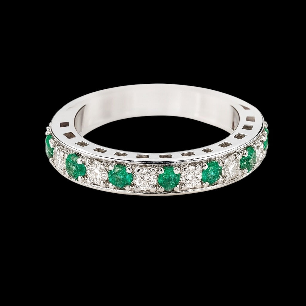 Anello Veretta Con Smeraldi e Diamanti Oro 18k