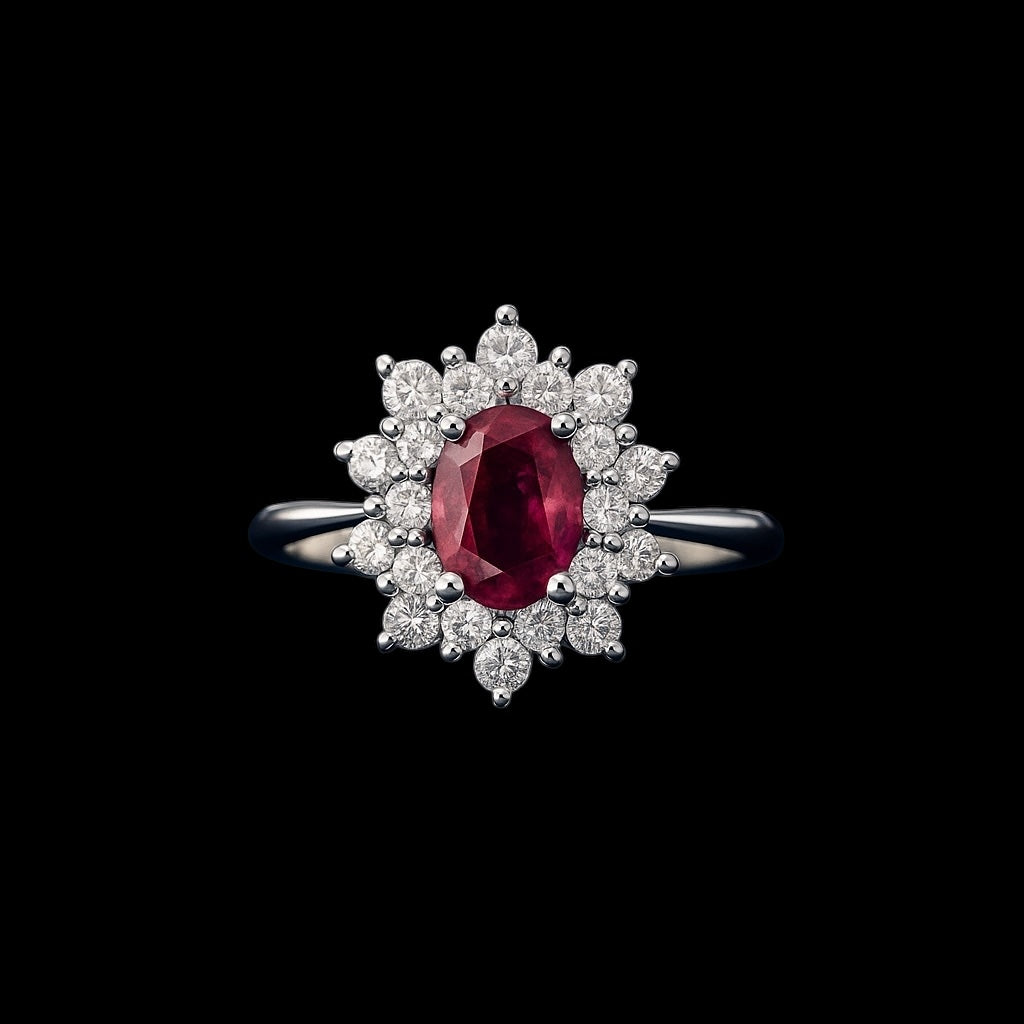 Anello Modello Marghrtita in Oro 18k Rubino Naturale 0,60 ct e Diamanti Naturali 0,40 ct.